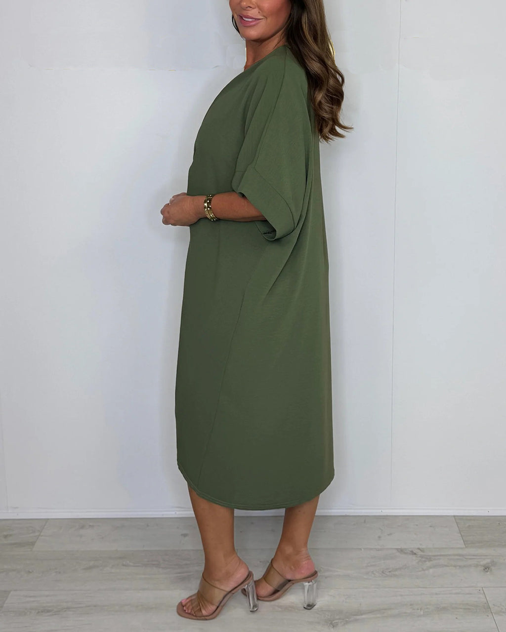 V-Neck Tie Knot Twist Front Oversized Midi Dress OMFORT