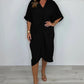 V-Neck Tie Knot Twist Front Oversized Midi Dress OMFORT