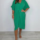 V-Neck Tie Knot Twist Front Oversized Midi Dress OMFORT