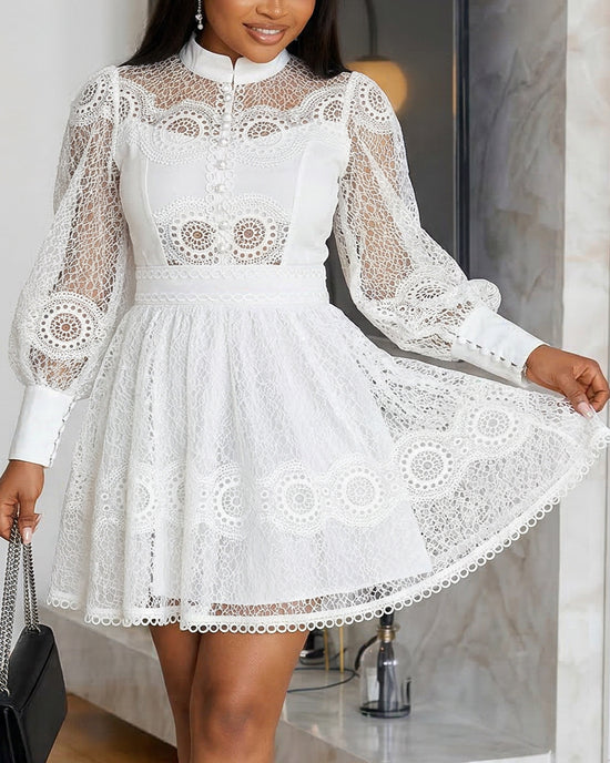 Floral Lace Slim Fit Puff Sleeve Mini Dress OMFORT