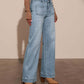 Front Yoke Pocket High-Rise Stretch Wide Leg Jeans OMFORT