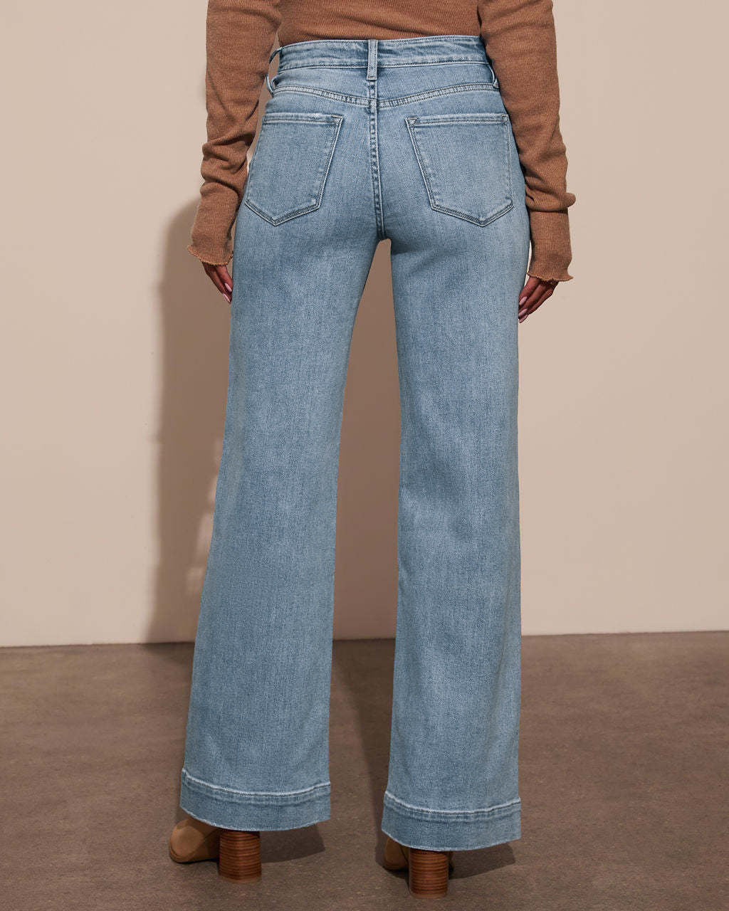 Front Yoke Pocket High-Rise Stretch Wide Leg Jeans OMFORT