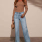 Front Yoke Pocket High-Rise Stretch Wide Leg Jeans OMFORT