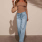 Front Yoke Pocket High-Rise Stretch Wide Leg Jeans OMFORT