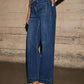 Front Yoke Pocket High-Rise Stretch Wide Leg Jeans OMFORT