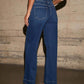 Front Yoke Pocket High-Rise Stretch Wide Leg Jeans OMFORT