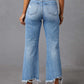 Solid Ripped Bell High Rise Distressed Wide Leg Jeans OMFORT