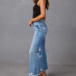 Solid Ripped Bell High Rise Distressed Wide Leg Jeans OMFORT