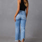 Solid Ripped Bell High Rise Distressed Wide Leg Jeans OMFORT