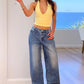 Vintage Washed Mid Waist Heart Pocket Wide-Leg Jeans OMFORT