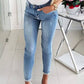 Slim Fit Back Split Beaded Bow Design Jeans OMFORT