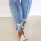 Slim Fit Back Split Beaded Bow Design Jeans OMFORT