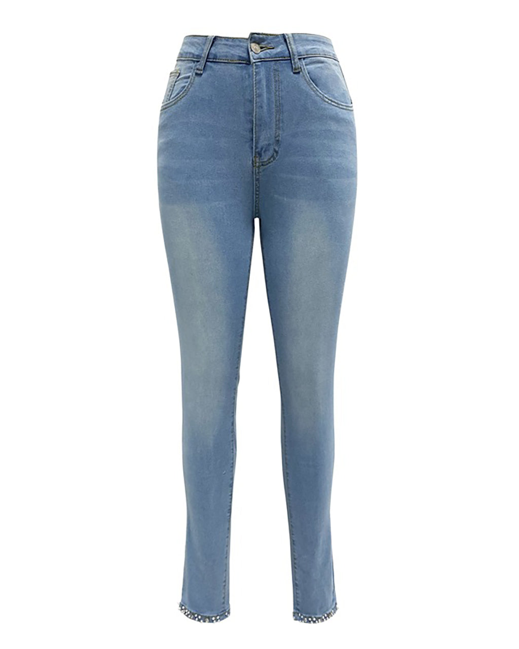 Slim Fit Back Split Beaded Bow Design Jeans OMFORT