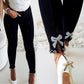 Slim Fit Back Split Beaded Bow Design Jeans OMFORT