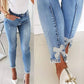 Slim Fit Back Split Beaded Bow Design Jeans OMFORT