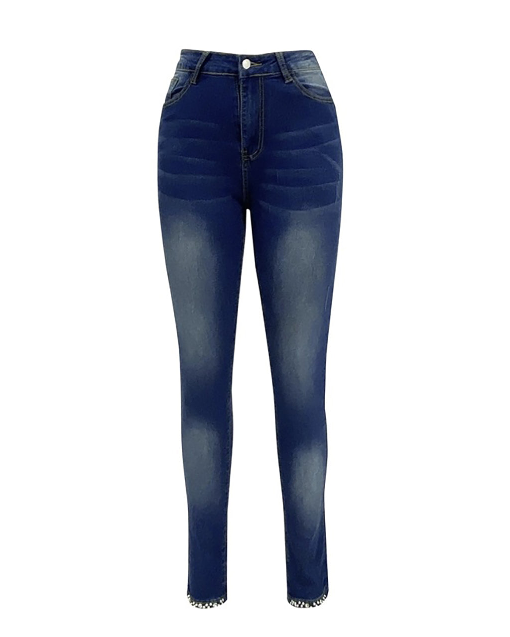 Slim Fit Back Split Beaded Bow Design Jeans OMFORT