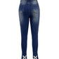Slim Fit Back Split Beaded Bow Design Jeans OMFORT