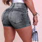 Slim Fit Stretch Lace-up Elastic Waist Denim Shorts OMFORT