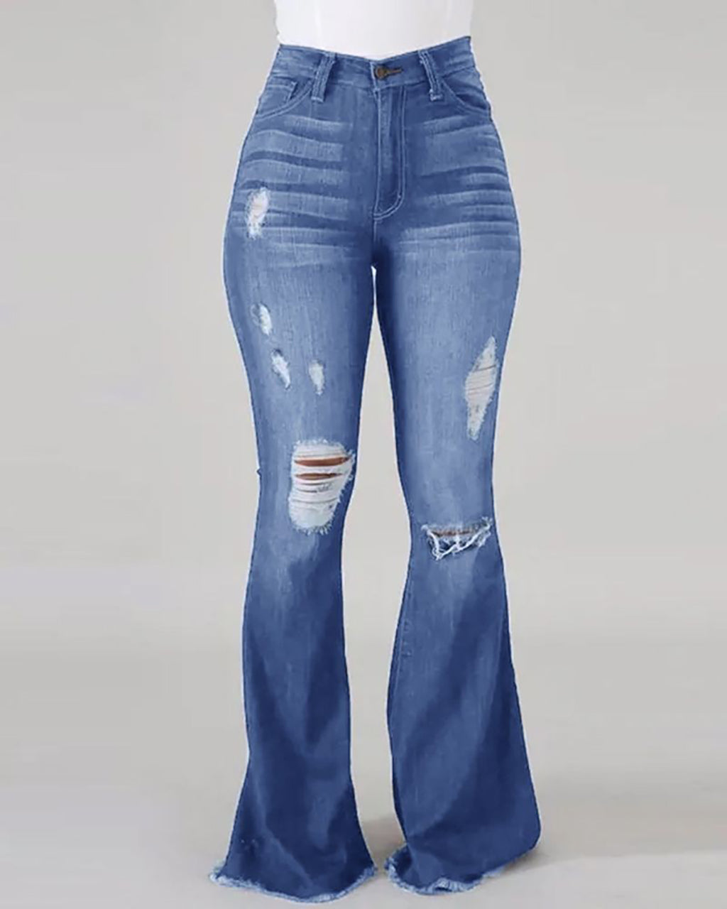 Distressed Frayed Hem High-stretch Ripped Jeans OMFORT