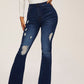 Distressed Frayed Hem High-stretch Ripped Jeans OMFORT