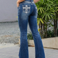 Mid Rise Boot Cut Retro Poket Cross Embroidered Jeans OMFORT