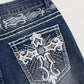 Mid Rise Boot Cut Retro Poket Cross Embroidered Jeans OMFORT