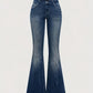 Mid Rise Boot Cut Retro Poket Cross Embroidered Jeans OMFORT