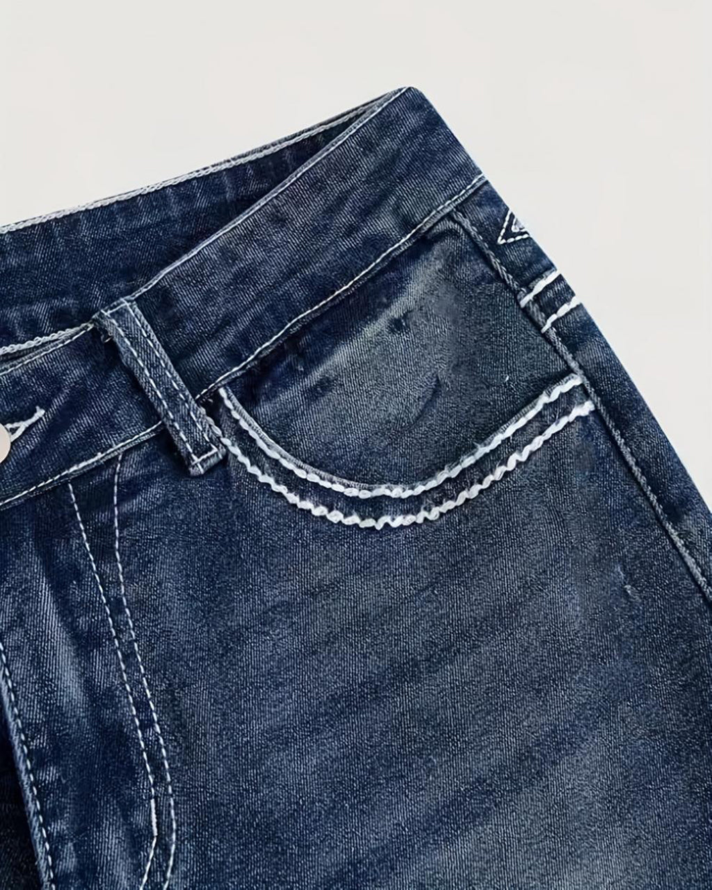 Mid Rise Boot Cut Retro Poket Cross Embroidered Jeans OMFORT