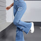 Mid-Waist Ripped Heart Fringe Hem Flared Denim Jeans OMFORT