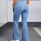 Mid-Waist Ripped Heart Fringe Hem Flared Denim Jeans OMFORT
