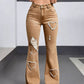 Mid-Waist Ripped Heart Fringe Hem Flared Denim Jeans OMFORT