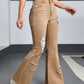 Mid-Waist Ripped Heart Fringe Hem Flared Denim Jeans OMFORT
