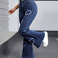Mid-Waist Ripped Heart Fringe Hem Flared Denim Jeans OMFORT