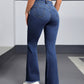 Mid-Waist Ripped Heart Fringe Hem Flared Denim Jeans OMFORT