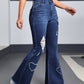 Mid-Waist Ripped Heart Fringe Hem Flared Denim Jeans OMFORT