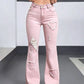 Mid-Waist Ripped Heart Fringe Hem Flared Denim Jeans OMFORT