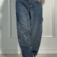 Casual Shiny Rhinestone Baggy Wide Leg Jeans OMFORT