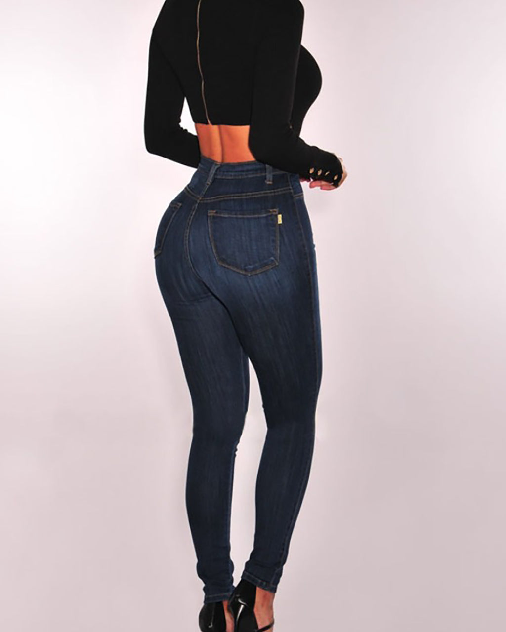 Classic Button Up High Waist Skinny Jeans OMFORT