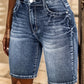 Embroidered Detail Flap Pocket Retro Style Denim Shorts OMFORT