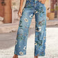 Floral Print High Waisted Straight Leg Jeans OMFORT