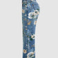 Floral Print High Waisted Straight Leg Jeans OMFORT