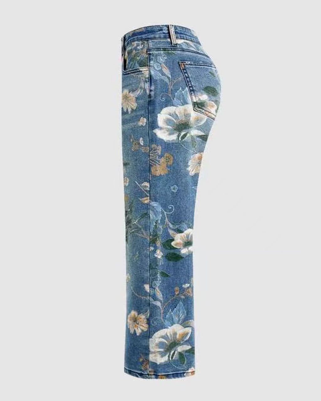 Floral Print High Waisted Straight Leg Jeans OMFORT