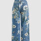 Floral Print High Waisted Straight Leg Jeans OMFORT