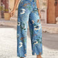 Floral Print High Waisted Straight Leg Jeans OMFORT