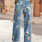 Floral Print High Waisted Straight Leg Jeans OMFORT