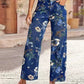 Floral Print High Waisted Straight Leg Jeans OMFORT