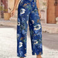 Floral Print High Waisted Straight Leg Jeans OMFORT