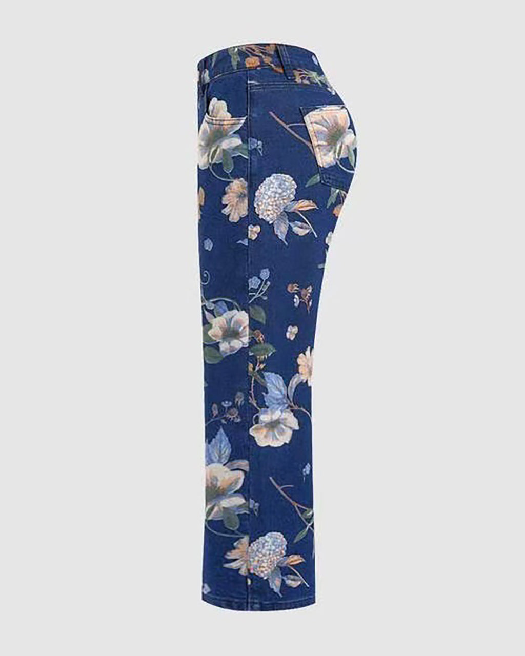 Floral Print High Waisted Straight Leg Jeans OMFORT