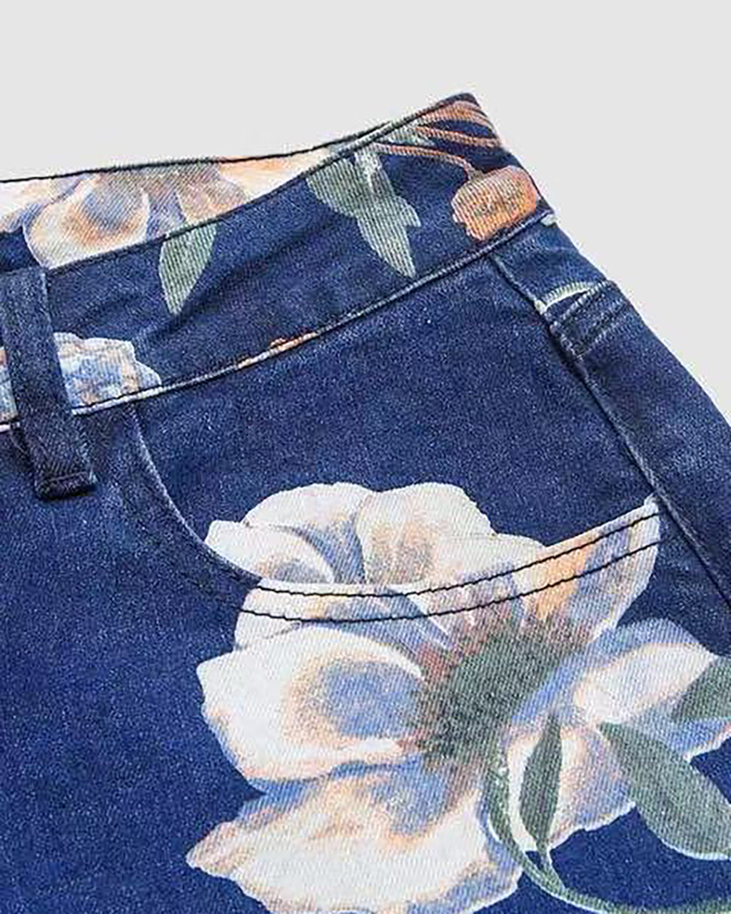 Floral Print High Waisted Straight Leg Jeans OMFORT