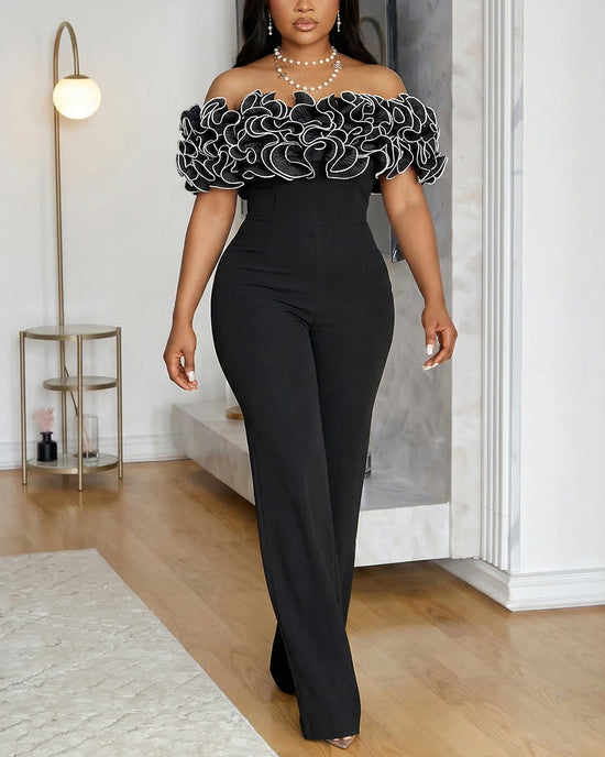 legant Ruffled Off Shoulder Slim Fit Jumpsuit OMFORT